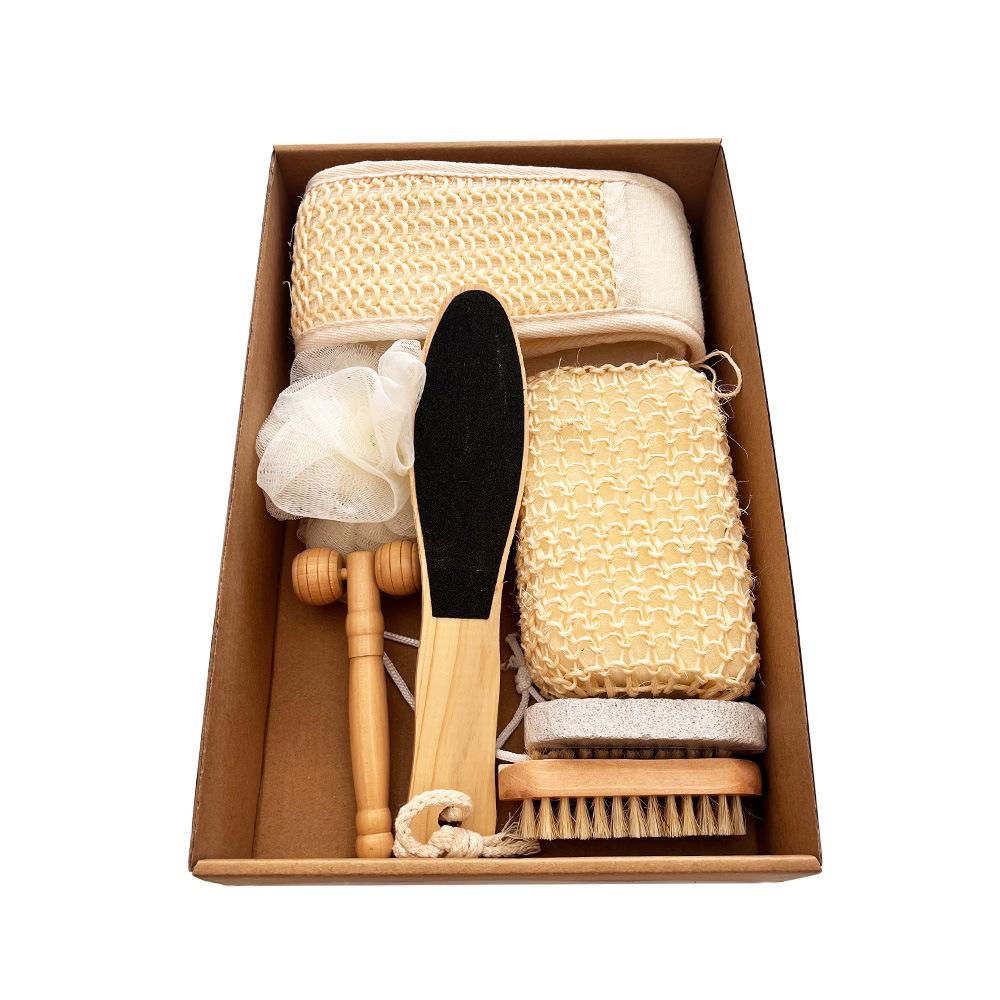 6pcs/7pcs Bathing Tools Set Deep Cleaning Sisal Bath Sponge Washing Brush Foot File Exfoliating Scrub Full Body Massage To Relax