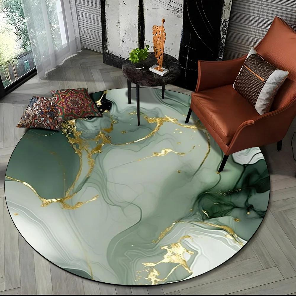 3D Luxurious Colour Marble Blue Green Gold Round Carpet Rug for Living Room Bedroom Child Chair Decor,Pet Area Rug Non-slip Mat
