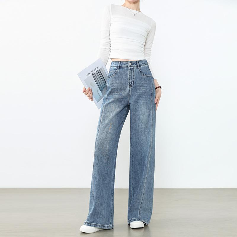 High-waisted tooling style wide-leg denim warehouse women's new thin and drape straight-leg pants casual trousers Zhengzhou women's trousers