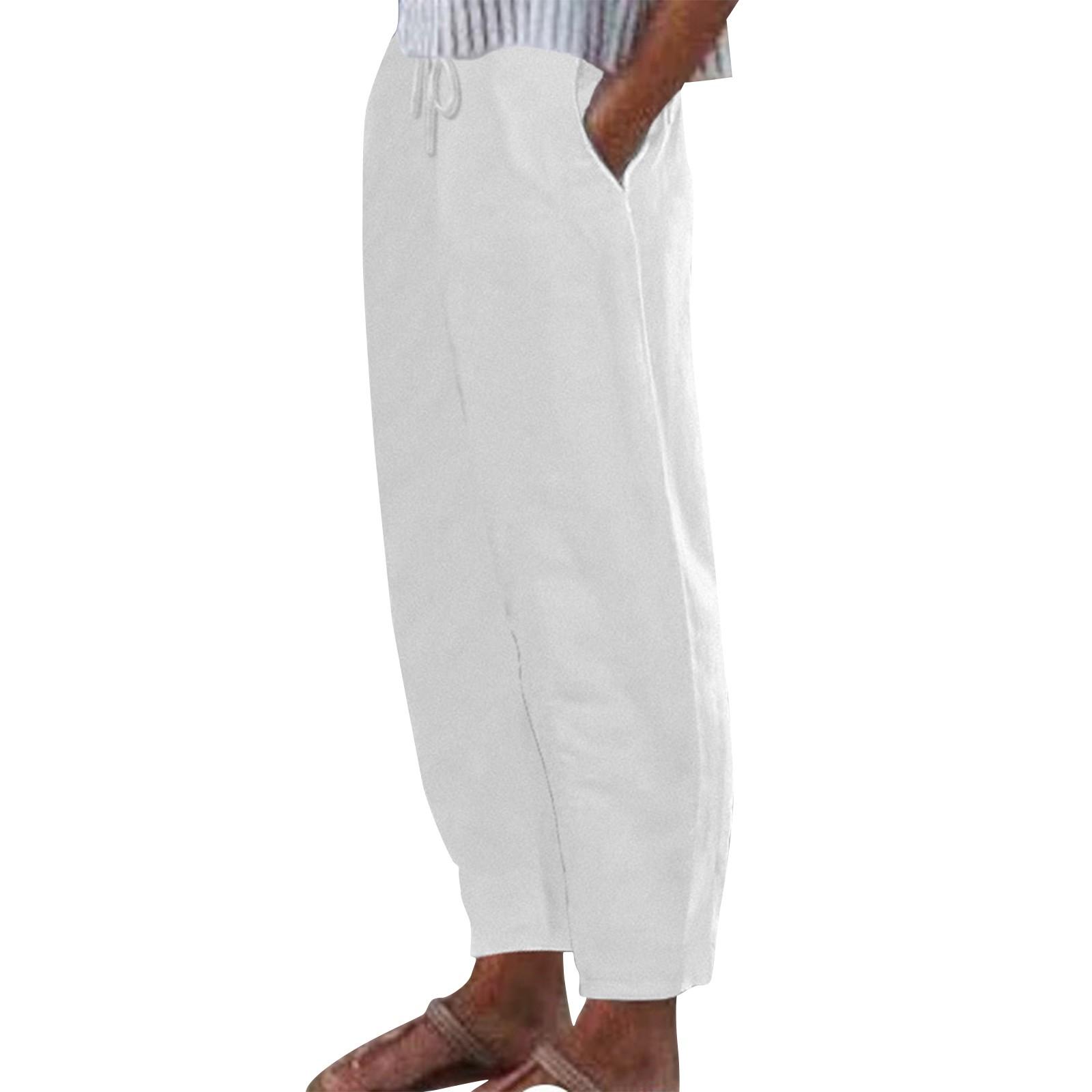 

Женские повседневные модные однотонные хлопковые льняные повседневные брюки, широкие брюки, спортивные штаны с карманами XL белый
