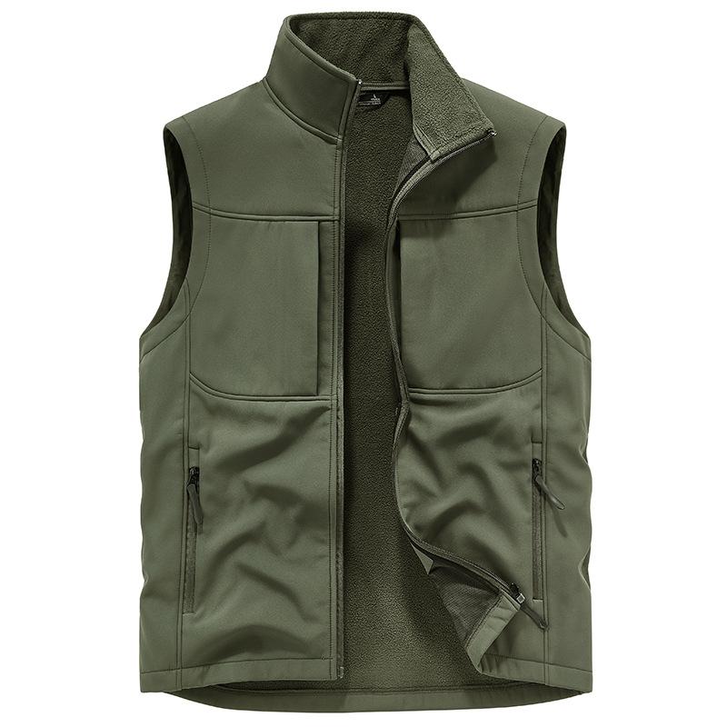 New Large-size Soft Shell Plus Velvet Thickened Multi-bag Work Vest Youth Vest Men's Work Clothes Youth Outdoor Fishing