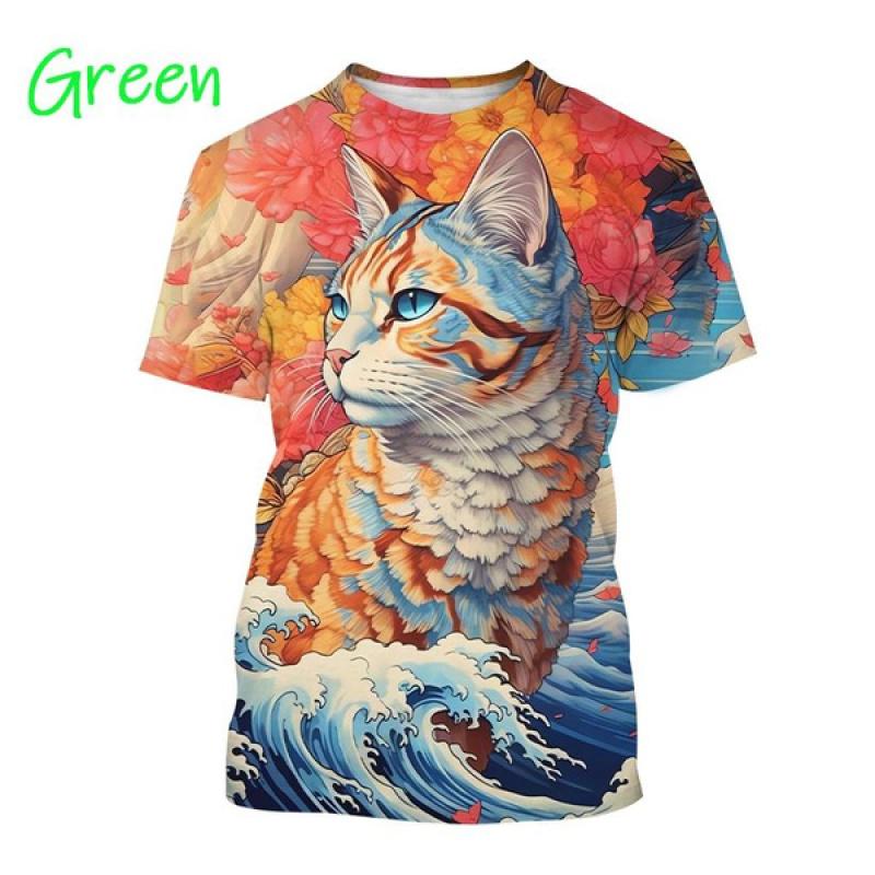 Fashionable Personalized Harajuku Style Unisex Short-sleeved Top New Animal Cat 3D Printed T-shirt