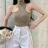 Hanging Neck Suspender Vest Sexy Slim Irregular with Chest Pad Inside and Outside Wear Solid Color Top