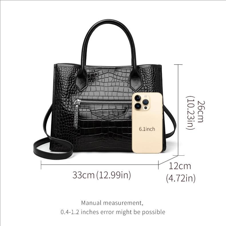 Luxuriöse schwarze Rindsleder-Tragetasche mit Krokodilprägung – Elegant & Praktisch für Reisen