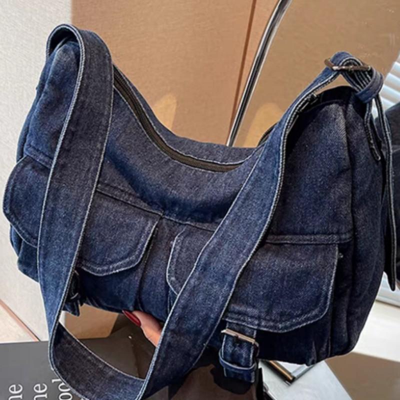 Hong Kong Style Retro Denim Niche Tote Bag Large Capacity Casual All-matching Commuting Shoulder Fashionable Women's