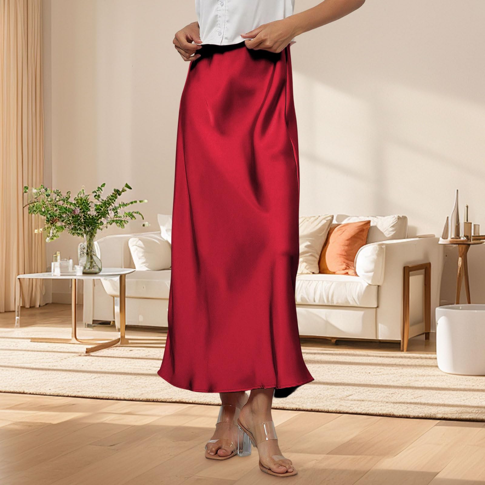

Women s Elegant Straight Hip Skirt High Waist A- Line Long Skirt Elegant Draped Skirt L винний