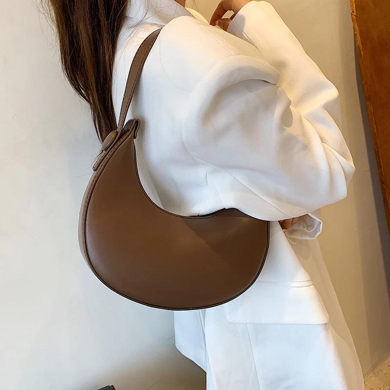 Quality PU Shoulder Bag for Women Solid Color Zipper Simple Bag