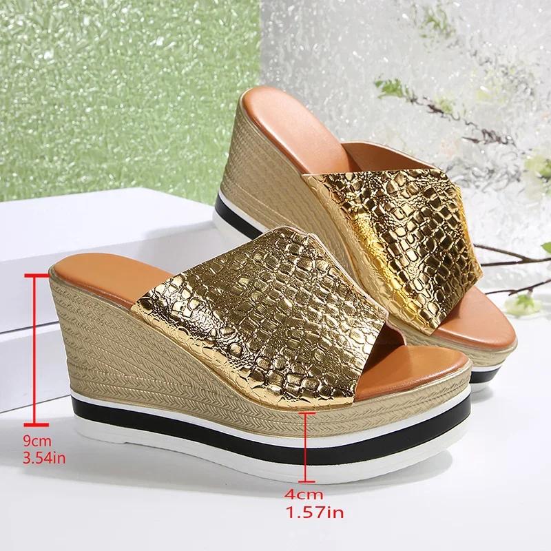Fashion Women Shoes Silver Chunky Platform Sandals 2025 Summer Wedges Slippers Plus Size 36-43 Woman Outdoor High Heels Sandles Female