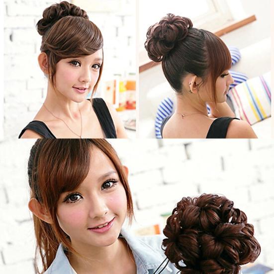 Wavy Curly Synthetic Hair Bun Cover Hairpiece Clip Wig Scrunchie Hair Extensions