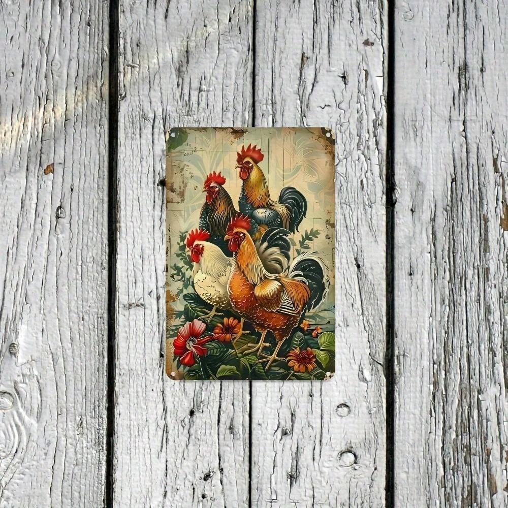 Vintage Rooster Tin Sign Metal Wall Decor Kitchen Bar Cafe Art 8x12 Inch Rustic