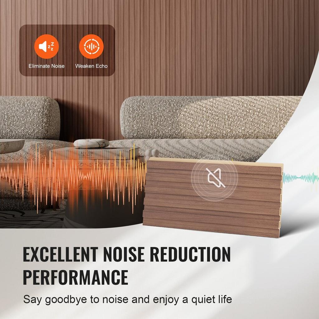 Wood Slat Acoustic Panels 8 PCS 96 X 6 Inch WPC for Modern Wall Grey Oak