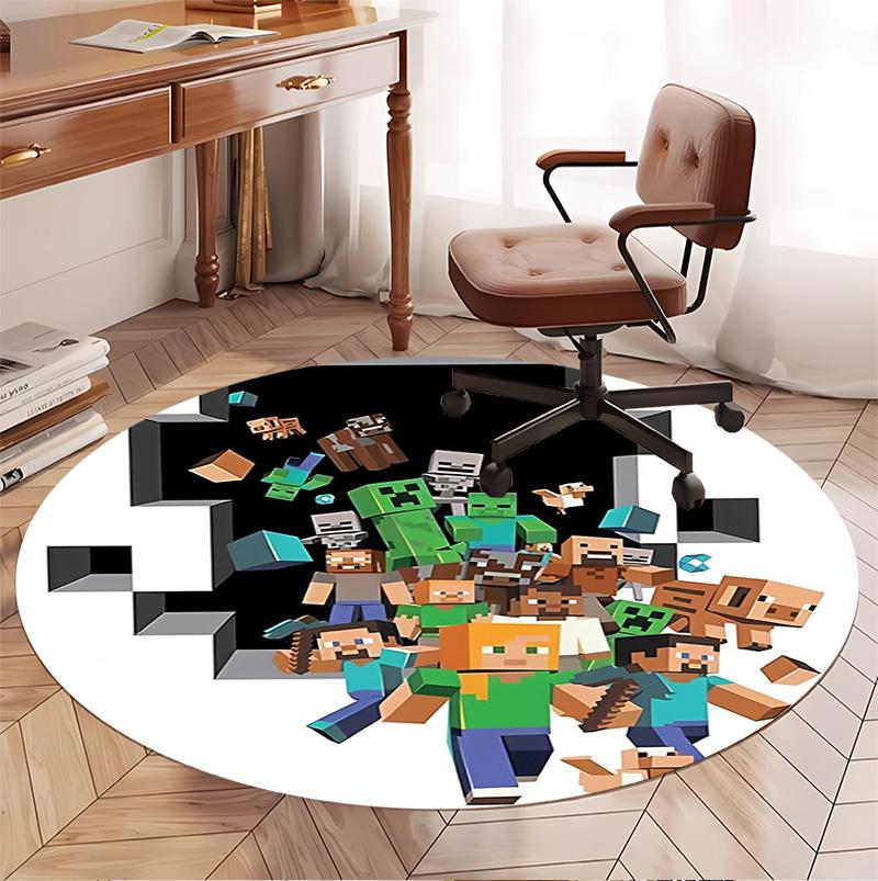 Minecraft Pattern Round Rug, Indoor/Outdoor Mat, for Picnic, Gameroom, Bedroom, Office, Living Room, Home Decor Carpet, Birthday Gift
