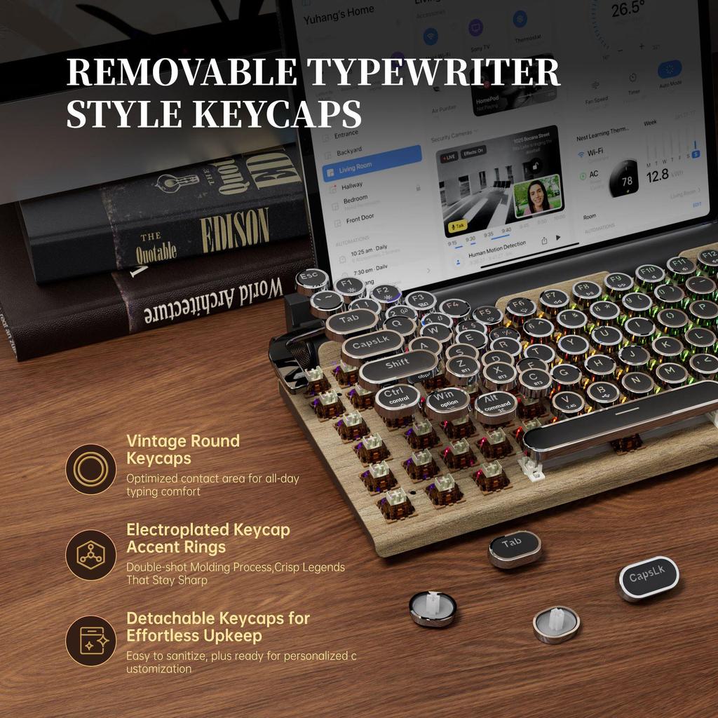 TW1867 Three-Mode Retro Bluetooth Mechanical Keyboard with Hot-Swappable Linear Switches and RGB Lighting