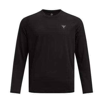 Project Rock Autentico Traspirante Motivo Girocollo Confortevole Tinta Unita Slim Fit Maglietta a Maniche Lunghe Uomo Top Nero 1386871-001
