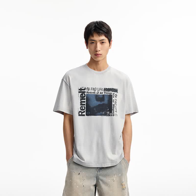CHINISMCH Men s American Print Washed T-Shirt M