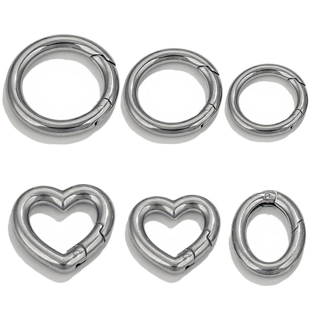304 Stainless Steel Bolt Spring Ring Clasps Polished Heart Circular Connector DIY Necklace Jewelry Making Lobster Buckle, 1Piece