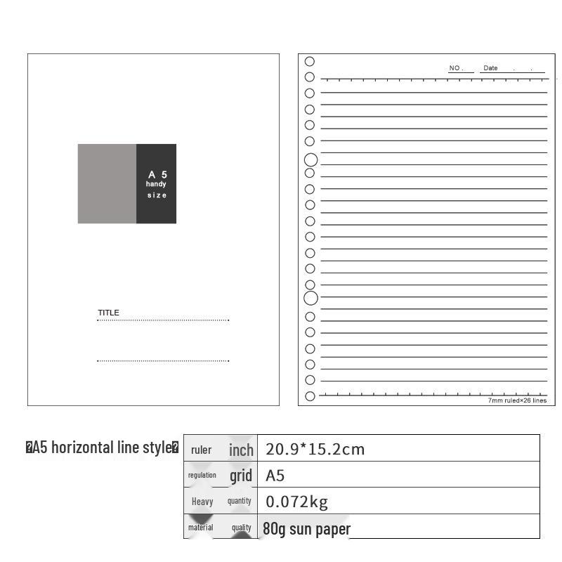 A6 6-Hole Notebook Refill: Blank, Grid, Lined Pages for Student Diaries
