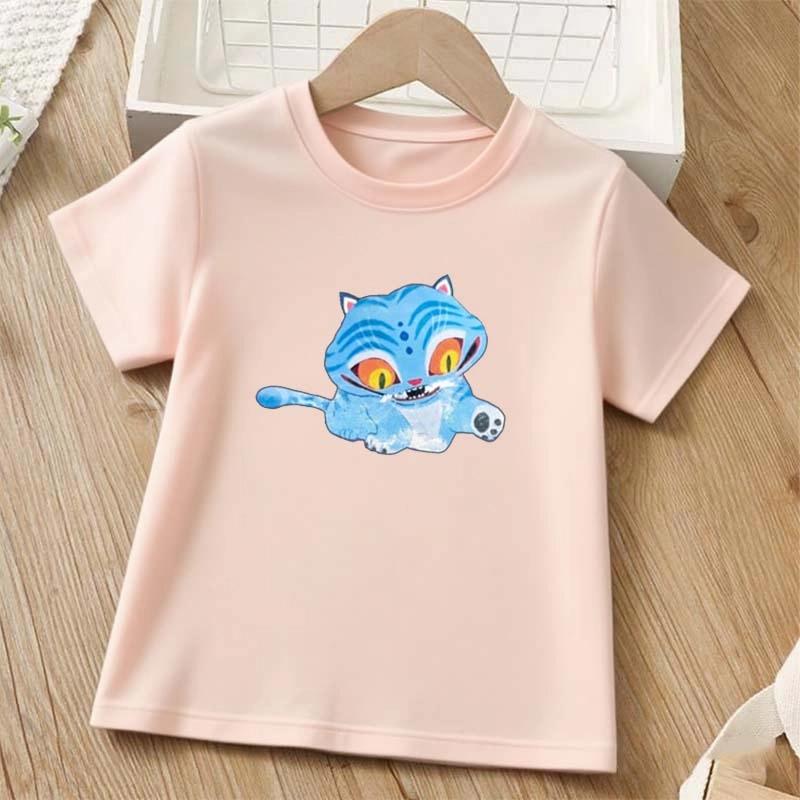 Blue Tiger Printed Children T-shirt Summer Girls Casual Loose Kawaii O-Neck Short Sleeve Colorful Tops Children Clothing