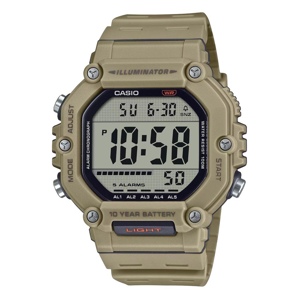 Casio Series Black LED Illuminator Digital AE-1600H 10-Year Watch, Beige, AE1600H-5AV.