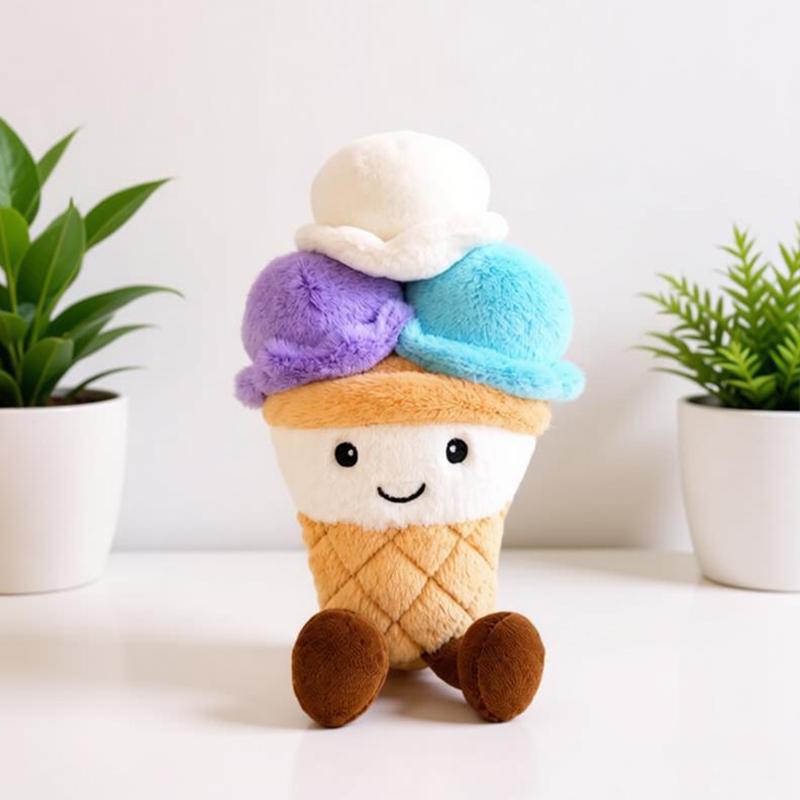25cm Bolvormig IJsje Pluche Speelgoed Kleurrijk IJsje Hoorn Pop Levensgetrouw Koude Drankjes Knuffel Speelgoed Creatief Zomer Drankje Decor 25cm