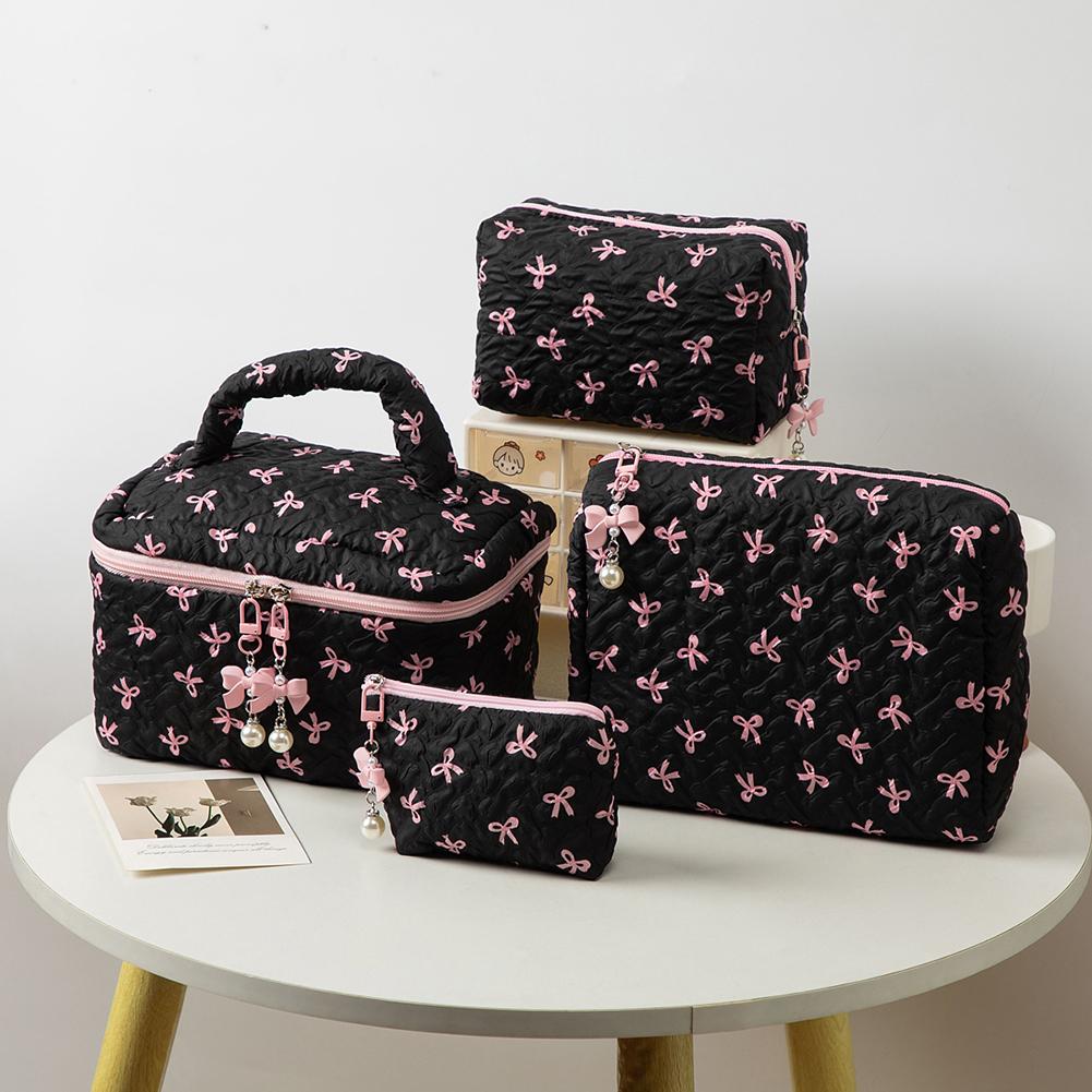3 Pcs Cute Makeup Bag Large Capacity Quilted Storage Bag Bowknot Printed Bow Toiletry Case Travel Shopping Work Date Bag