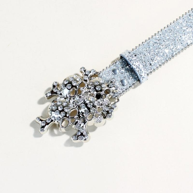 Women's Rhinestones Belt Glitters Leather Waist Belt Western Skull Waist Belt for Stylish Youth