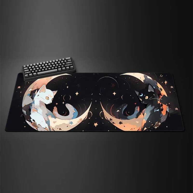 Cute Kawaii White Cat Anime Mouse Pad Large Computer Off Game Table Mats XXL Ruer Anti-slip Gaming Keyboard Long Desk Pads