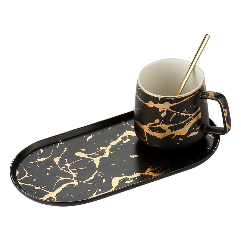 Breakfast Plate Porcelain Marble and Saucer One Person Set Nordic marbled Ceramic Milk Mug coffee cup and creative saucer set