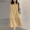 ZANZEA Women Casual Round Neck Solid Color Loose Sleeveless Dress