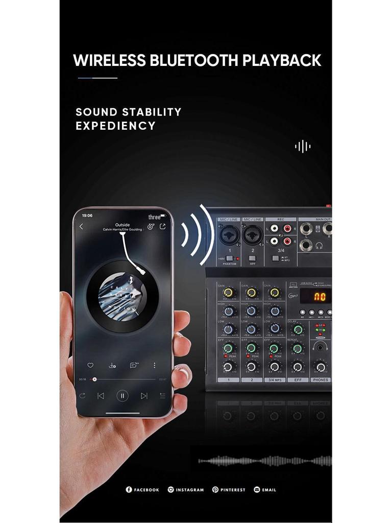 Professional 4-Channel Bluetooth Mixer with 48V Power and Reverb for Home Recording and Performances