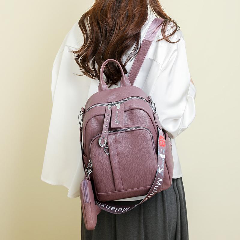 Soft Leather Backpack Student Schoolbag Large Capacity Travel Bag PU Women's Backpack