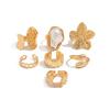7Pcs Retro Punk Irregular Rings Set for Wome Metal Flower Multi-Layer Hollow Baroque Pearl Resign Ring Jewelry Accessories Gift