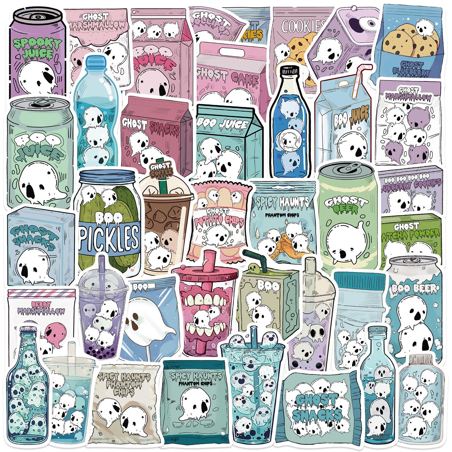 

50PCS Ghost Foods Stickers for Doodling Decorating Notebooks Phones Luggage Water Bottles Fun DIY Art