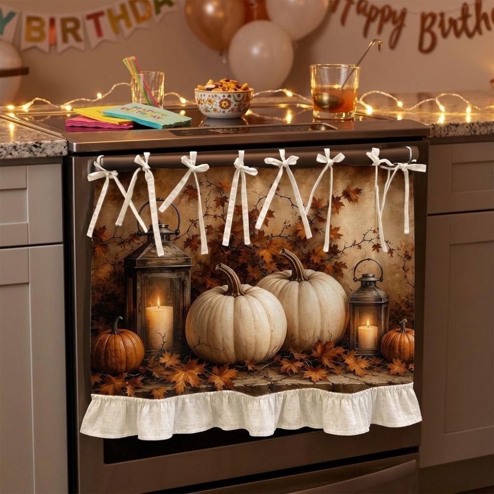 Seasonal Halloween Tie Oven Cover Curtain Pumpkin Ghost Pastoral Style Dishwasher Bow Decor Curtain Snowman Handmade