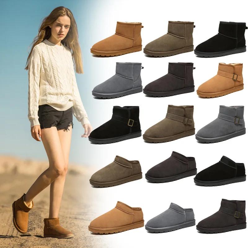 Fashion Men's Boots Cowhide Insulated Plush Snow Boots Genuine Leather Women's Shoes  Winter Women's Boots  Ankle Boots