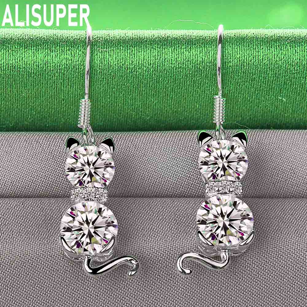 Cute 925 Sterling Silver AAA Zirconia Cat Earrings - Stylish Evening Jewelry