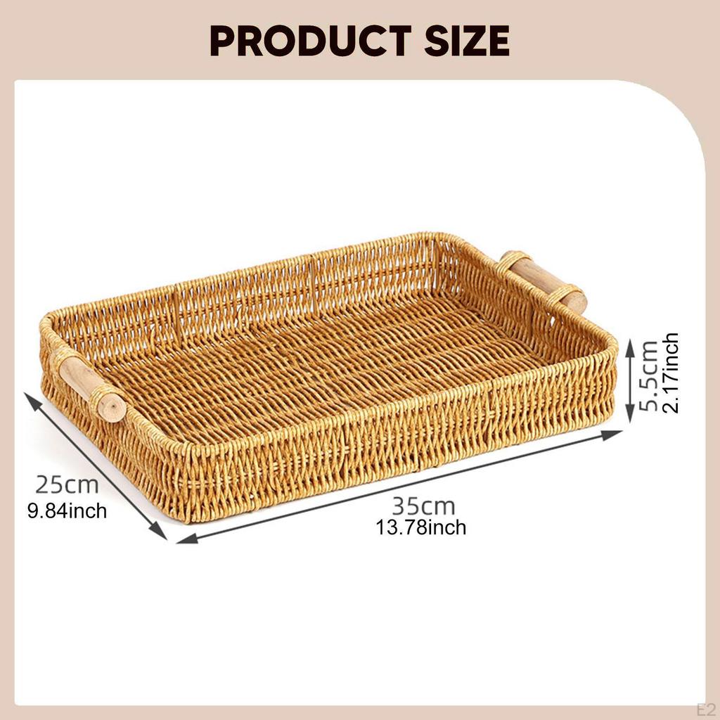 Woven Basket Rectangular Serving Tray Food Storage for Organizing Platter Desktop Party Picnic