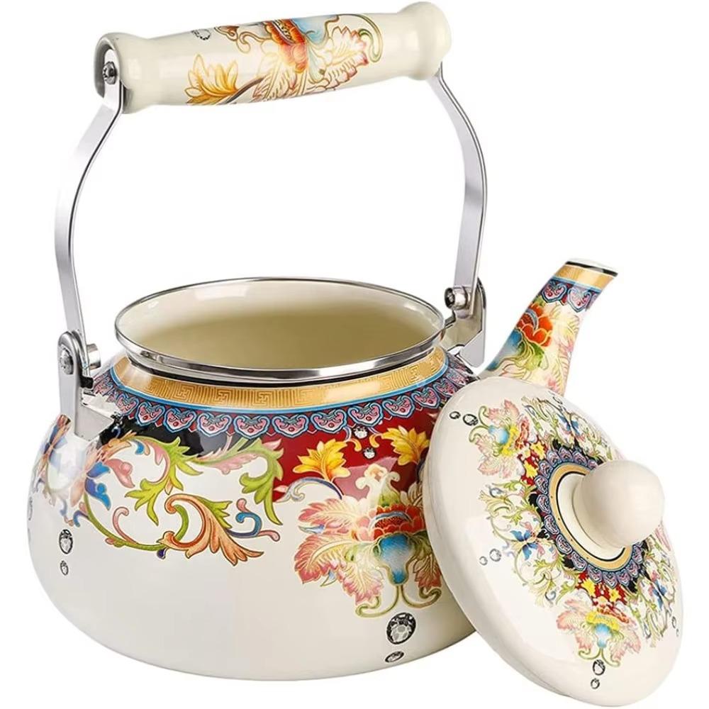Chinese Style Gas Water Kettle Floral Enameled Tea Jug Enamel Teapot  Gas Induction Cooker