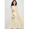 Autumn Water Lady V-Neck Puff Sleeve Embroidered Dress