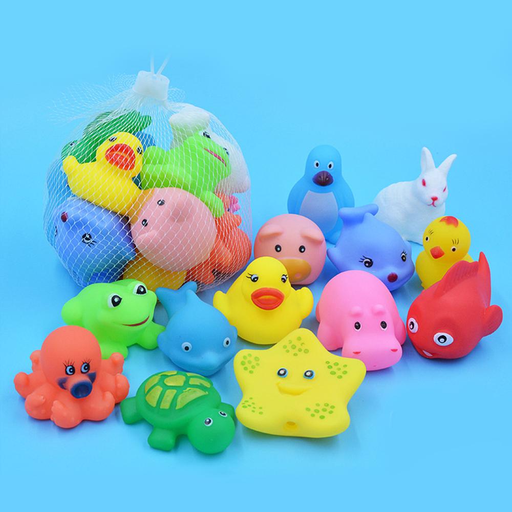 13Pcs/Lot Mixed Baby Bath Toys Rubber Duck Water Toys Duck Soft Floating Duck Squeeze Sound Ducky