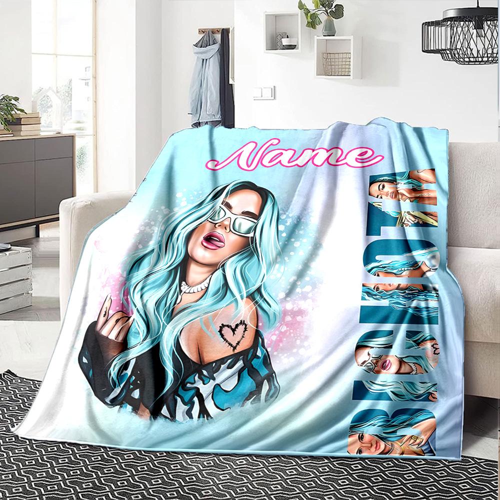 Customiz Name Personality singer Karol G Blanket Soft &Warm Sofa Office Bed Travel Lunch Break Blanket, Gift Suitable All Seasons