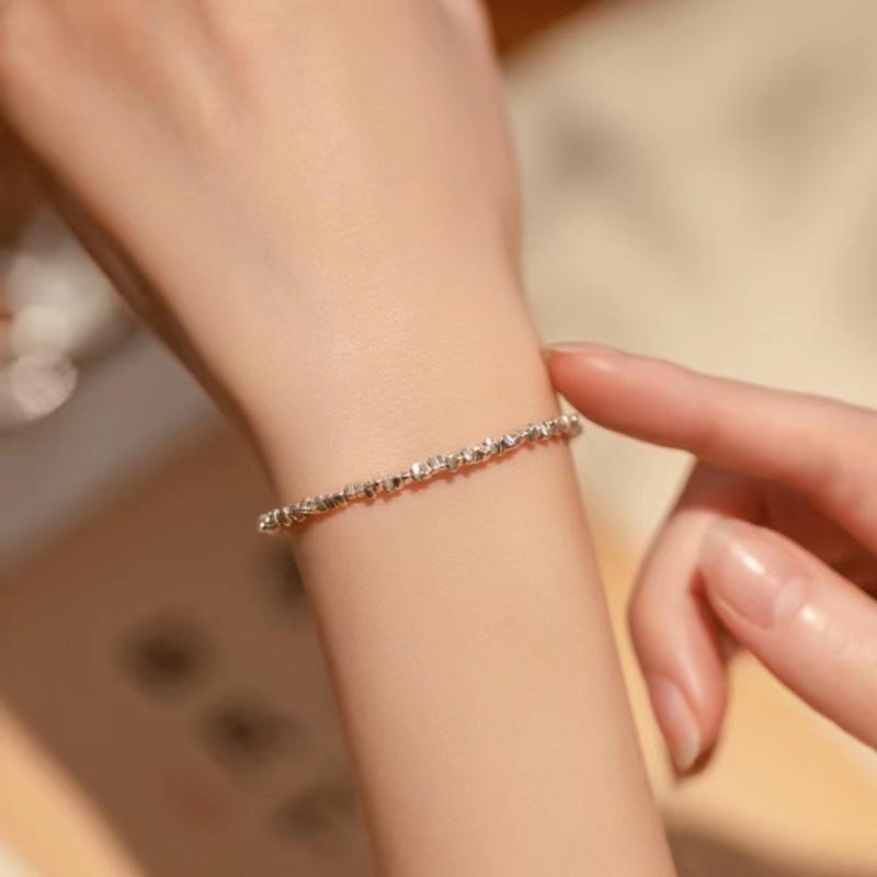 Silver Color Irregular Geometric Small Square Beaded Bracelet for Women Girl Simple Korean Jewelry Birthday Gift Dropshipping