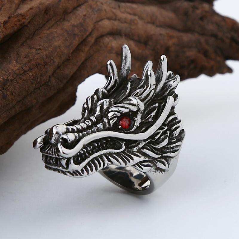 European and American Domineering Red Eye Dragon Head Ring Retro Men's Punk Jewelry Fashion Ring