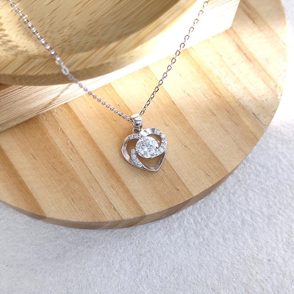 Love Heart Windmill 50-Point Necklace: Women's S925 Sterling Silver Moissanite Pendant.