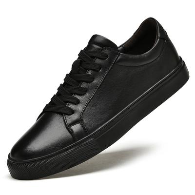 Pure Black Skateboarding Shoes Men Genuine Leather Sneakers Casual Flat Shoes Plus Big Size 48 49 50 Spring Autumn High Quality