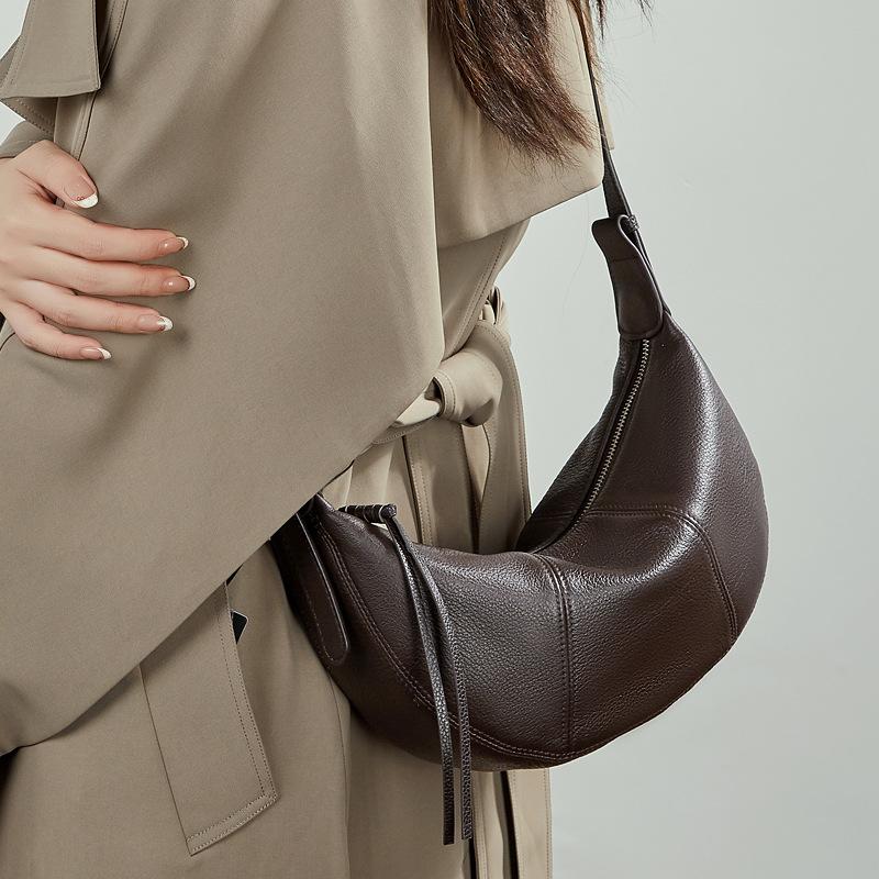 Croissant Crossbody Dumpling Bag, Genuine Leather Off-the-shoulder Soft Leather Women's Bag
