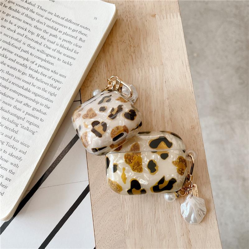 Leopard Print Shell Pattern for AirPods Pro Apple 2/3 Generation Bluetooth Wireless Headset Cover Pearl Shell Pendant