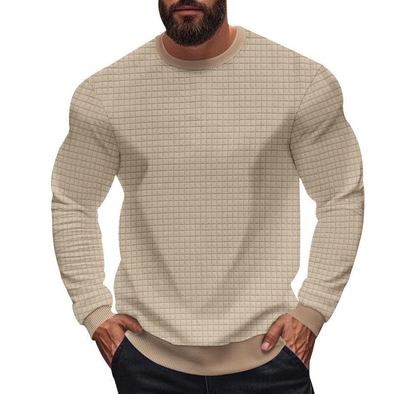 

Spring and autumn style small checkered long-sleeve solid color round-neck slim-fit men s base shirt XXXL хакі