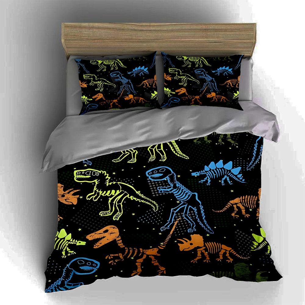 Neon dinosaur skeletons Bedding Duvet cover sets Duvet covers Pillowcases gifts (1 * Duvet Cover 2 * Pillowcases, without duvet insert)