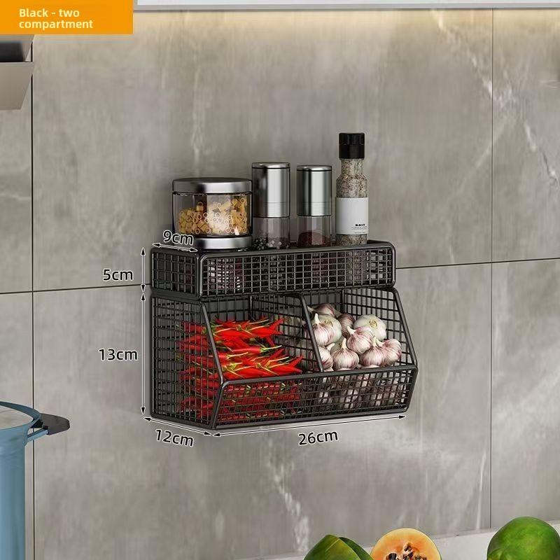 Koszyk do przechowywania w kuchni montowany na ścianie odpowiedni do trwałego metalowego drutu do przechowywania przypraw, warzyw i cebuli, czosnku półka ścienna